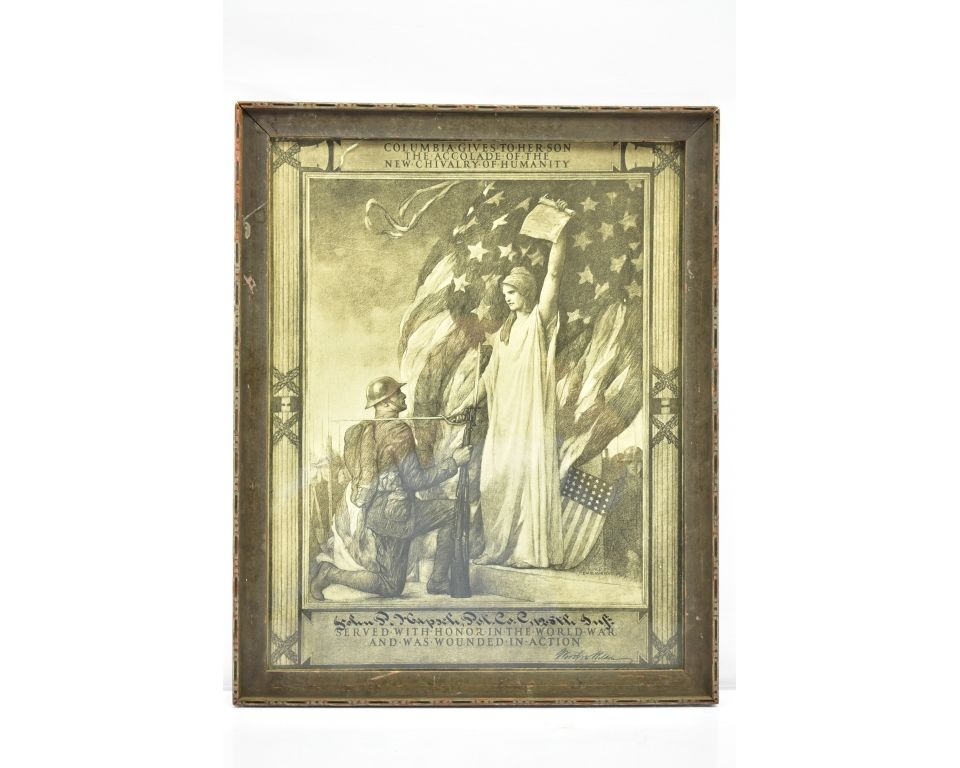 WWI Framed "Columbia Certificate" (Predecessor To The Purple Heart)